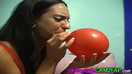 Balloon blowing teen with big tits