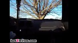 Wife jerks big cock in car