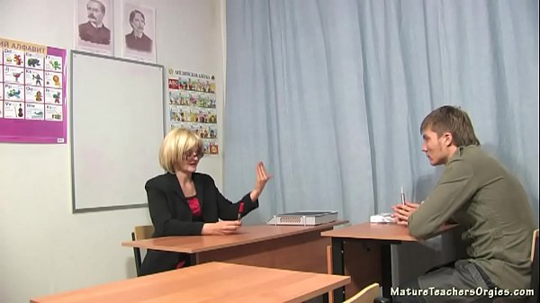 Boy and russian hairy mature teacher