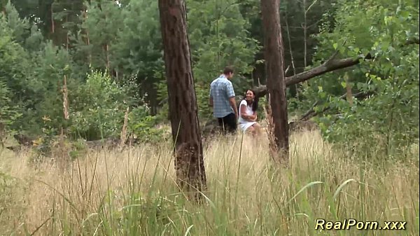 German amateur brunette fucked in forest scene